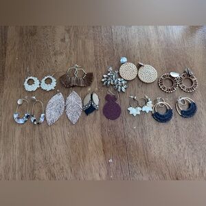 11 Pairs of Elegant Multi-Color, Multi-Material Dangle Earrings